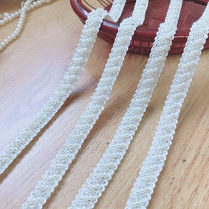 Beaded Trim Ivory Pearl and Silver Beads Lace Trim For Bridal, Headbands, Jewelry, Costumes, Crafts image 5