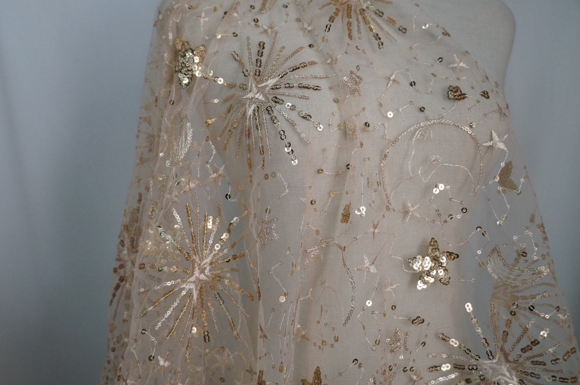 Pink Sequined Stars Sheer Mesh Fabric for Prom Dresses, Princess Dress,  Wedding Dress - Etsy