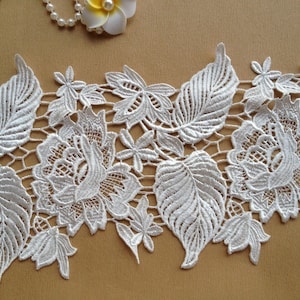 Exquisite White Lace Rose Embroidered Lace Trim Wedding Fabric 6.69 Inches Wide image 1