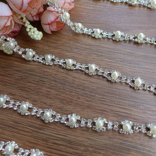 3 Feet Rhinestone Chain, Pearl Chain, Weddings, Gown Belt, Barefoot Sandals