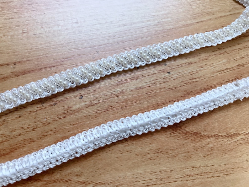 Beaded Trim Ivory Pearl and Silver Beads Lace Trim For Bridal, Headbands, Jewelry, Costumes, Crafts image 8