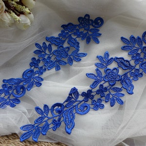 Royal blue Flower Applique Lace for Wedding dress, Lace Garter, Headpiece, Jewelry Design image 1