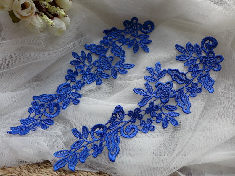 Royal blue Flower Applique Lace for Wedding dress, Lace Garter, Headpiece, Jewelry Design image 1