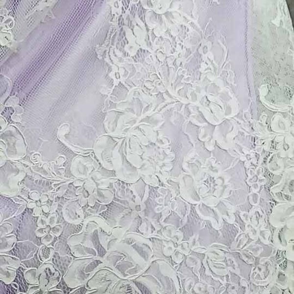 Alencon Off White Chantilly Lace fabric, Corded French Eyelash Lace Fabric, Wedding Gown Bridal Veils Fabric Supply