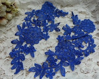 Lace appliques, royal blue venice applique, wedding applique, one pair