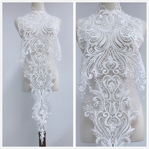 Heavy beaded lace, Ivory Applique, Elegant wedding lace beaded lace applique, Bridal bodice veil applique