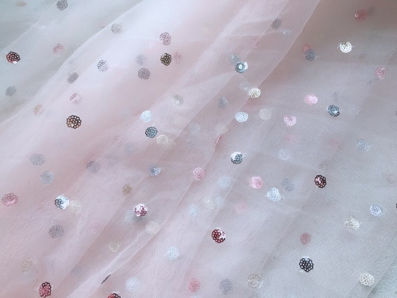 Sequins dotted embroidery fabric Pink polka dot tulle | Etsy