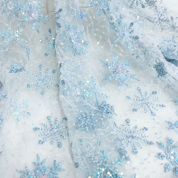 Tissu bleu clair brodé de paillettes de paillettes pour robe de mariée, robes de bal, robe de princesse