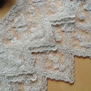 Silver Lace Trim, Tulle Lace, Bridal Trim Lace, Embroidered Lace Fabric image 4