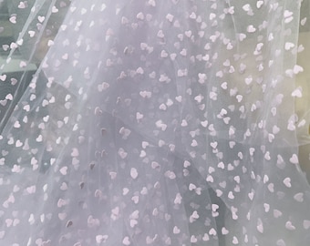 Soft Tulle Fabric with Velvet Sweet Hearts Lace Fabric for Tulle Dress, Children's tutu, Wedding Party Valentines Day Material Accessories