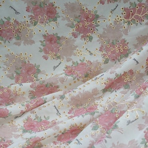 1 Yard Chiffon Fabric Pink Rose Floral Exquisite Bridal Wedding Fabric ...