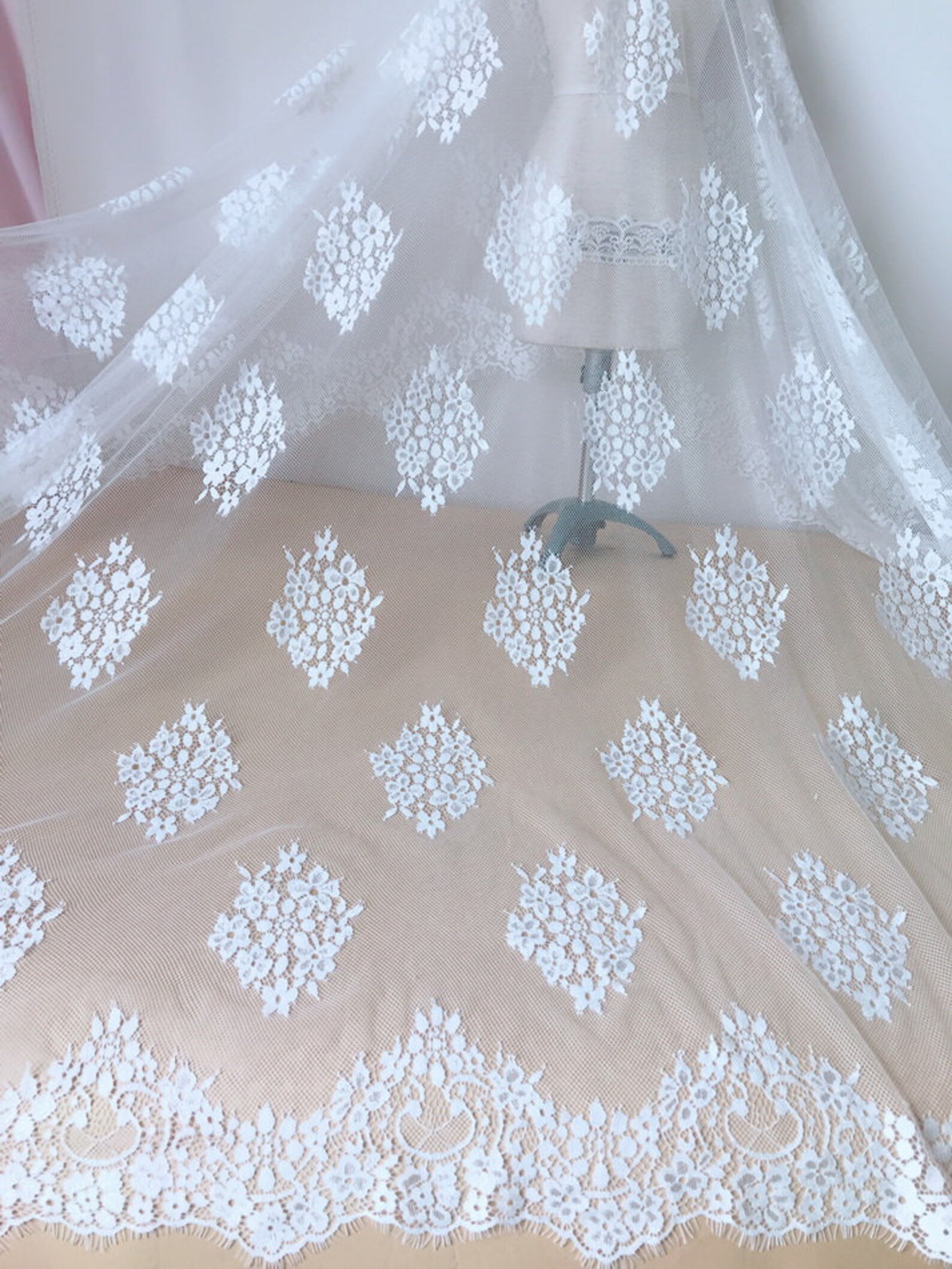 French Lace Soft White Wedding Fabric Beautiful Scallops Trim Etsy