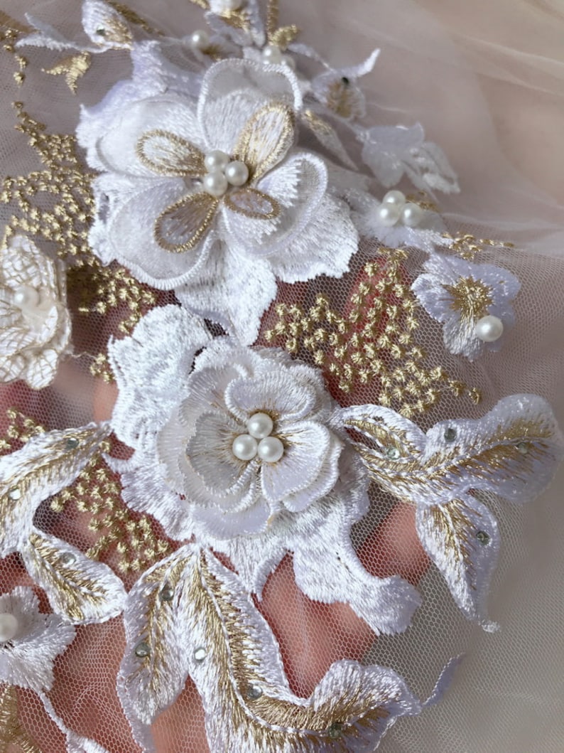 Gray Gold 3D Beaded Flower Lace Bridal Appliqué for Couture | Etsy