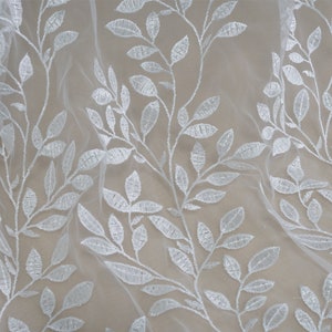 Beautiful Delicate Leaves Embroidered Tulle Fabric in Off white for Bride Leaf Dress, Communion gowns, Boho Wedding Gown