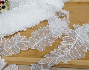 White Organza Leaves Lace Applique Trim for Bridal Veils, Lace choker, Wedding Gown Decor Supplies