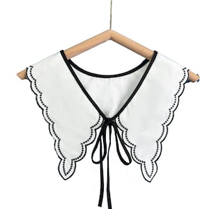 Organza Fake Collar, Detachable Peter Pan Collar, Off white / Black Lace Collar, Clothes Accessory B cotton white black