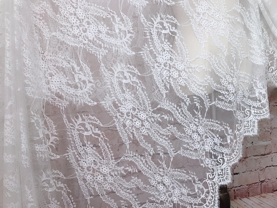 SAMPLE French Lace, White Lace Fabric, White Lace Material, Lace Fabric  Wedding, Lace Trim Veil, Spain Style Lace Trim 