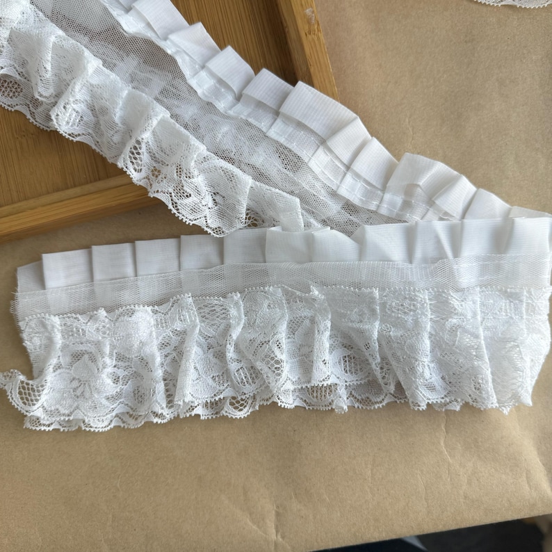 BLACK / OFF WHITE Ruffled Chiffon Lace Trim for Bridal, Baby Dress, Collar Applique, Costume Design image 7