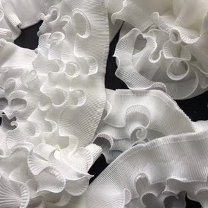 White Pleated Elastic Lace Retro Trim Layers Ruffled Lace Trim for Cuffs, Ruffled Neckline, Doll Dress, Flower Girl Dress