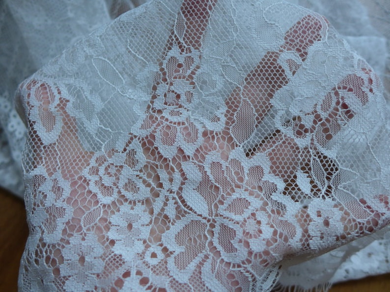 Dentelle Chantilly Off white Floral Bridal Lace Fabric 57.9 wide Fabric for Wedding or Christening Gown