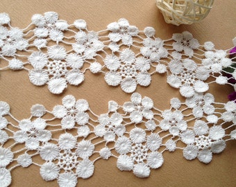 White Cotton Lace Flowers Lace Trim Embroidery Lace Trims 2.75 Inches Wide