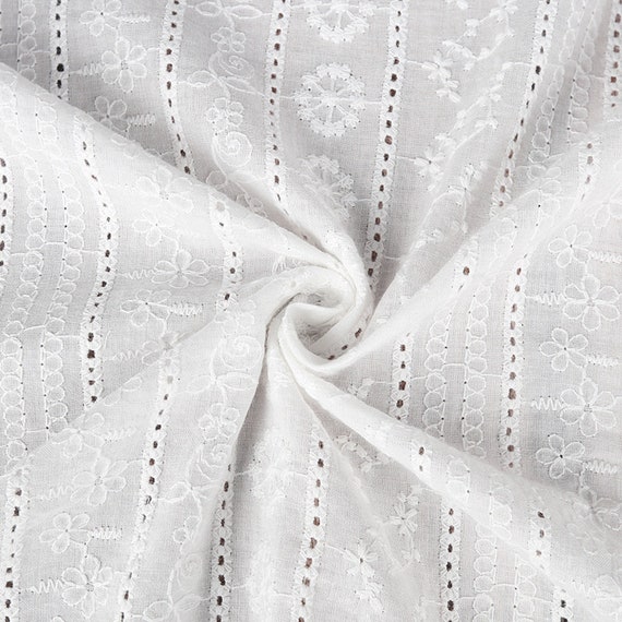 Off White Stripe Floral Eyelet Cotton Fabric for Doll Dress, Boho Cotton  Dress, Lace Top or Women's Clothing -  Canada