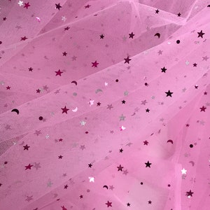 Pink mesh glitter tulle lace fabric with pink star, baby tutu dress wedding gown lace fabric - choose your color