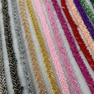 Exquisite Beaded Trim 0.2 Wide Wedding Beaded Lace for Gown Straps, Headbands, Sashes Belt or Cake decoration 20 colors image 2