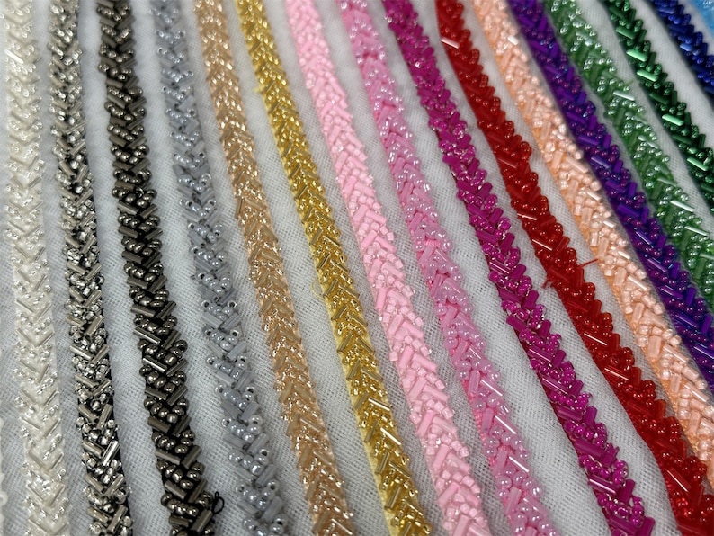 Exquisite Beaded Trim 0.2 Wide Wedding Beaded Lace for Gown Straps, Headbands, Sashes Belt or Cake decoration 20 colors image 2