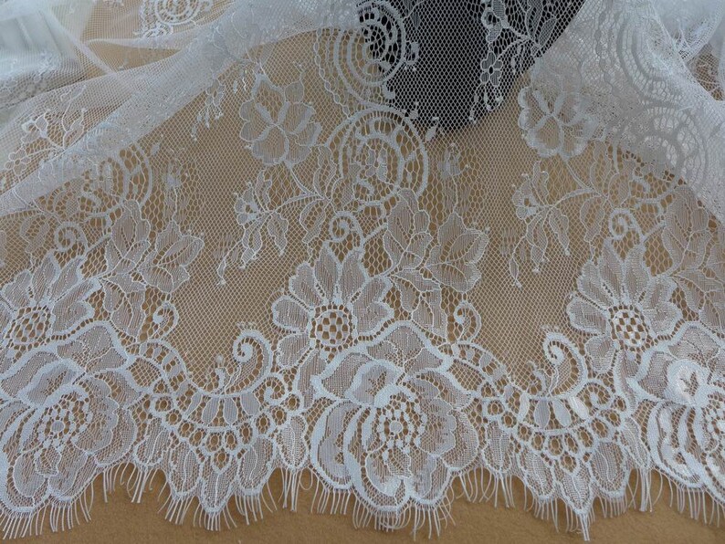 White Chantilly Lace Trim Chic Larger Roses Lace Fabric for Etsy