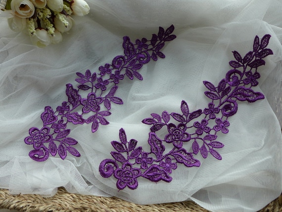 Purple Bridal Floral Applique Venice Lace Applique Purple Appliques One Pair Etsy Canada