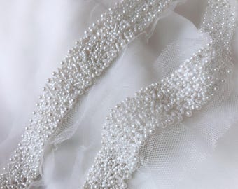 Wide Beaded Trim Ivory Wedding Sash Trim for bridesmaid sash bridal belt Accessories