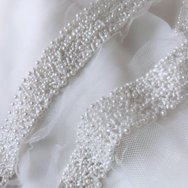 Wide Beaded Trim Ivory Wedding Sash Trim for bridesmaid sash bridal belt Accessories