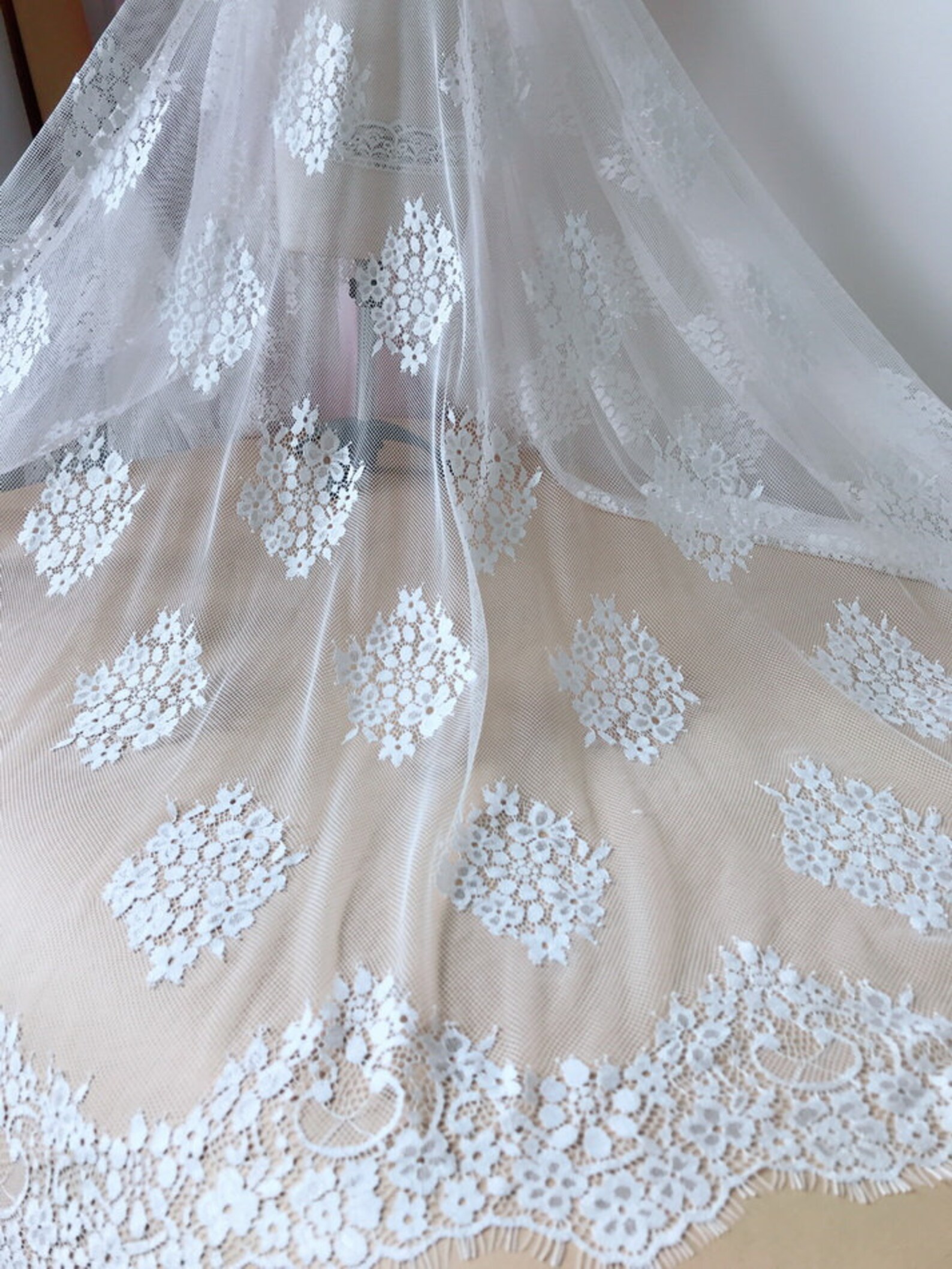 French Lace Soft White Wedding Fabric Beautiful Scallops Trim Etsy