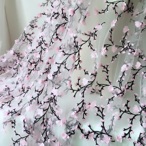 Pink 3D Blossom Motif Lace 57" Wide Elegant Gown Dress Lace Fabric by the yard