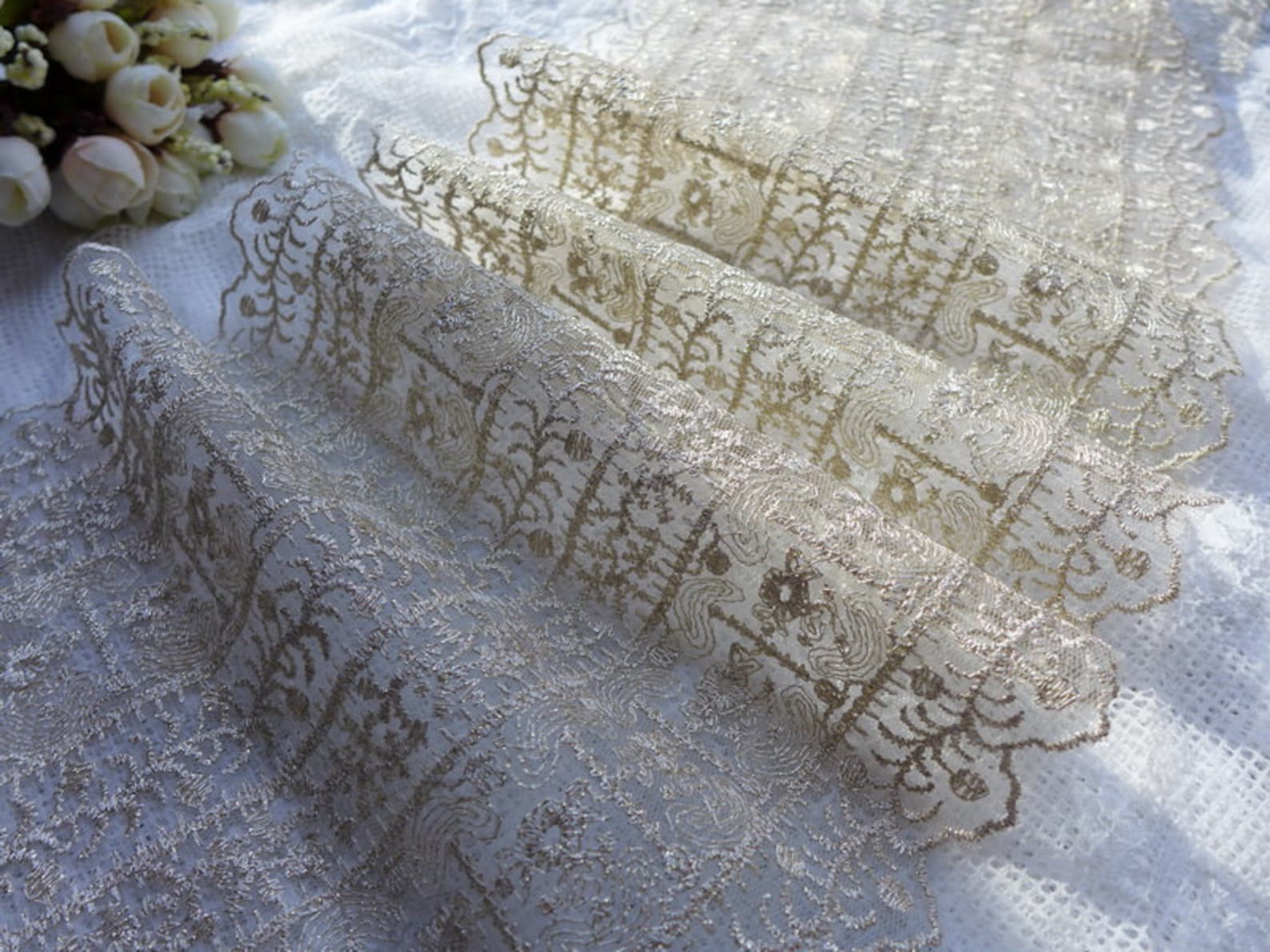 Gold Lace Fabric Trim Gold Thread Embroidery Tulle Lace - Etsy