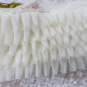 Ivory Soft Tulle Pleated Chiffon Ruffle Lace for Tutu Dress, Cakes, Weddings, Sewing