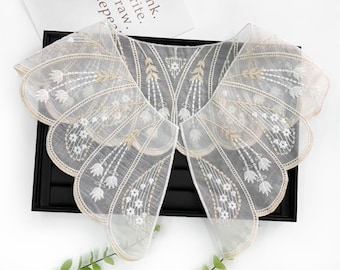 Gold & Off White Floral Embroidery Lace Collar for Blouse, Dress, Sweaters, Costume Design