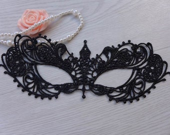 Beau masque de couronne, masque de dentelle noire, masque de bal masqué, masque de mascarade noir