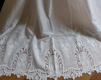 49.2" Wide Cotton Fabric, Retro Hollowed Lace Fabric, Off White Embroidery Cotton Fabric By the yard