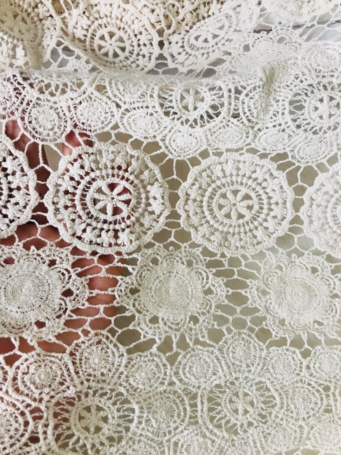 Vintage Beige Cotton Lace Fabric Crochet Style Circle Fabric | Etsy