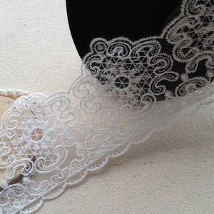 Off White Scalloped Embroidery Lace Trim Bridal Wedding Lace Craft Supplies 1 Yard image 5