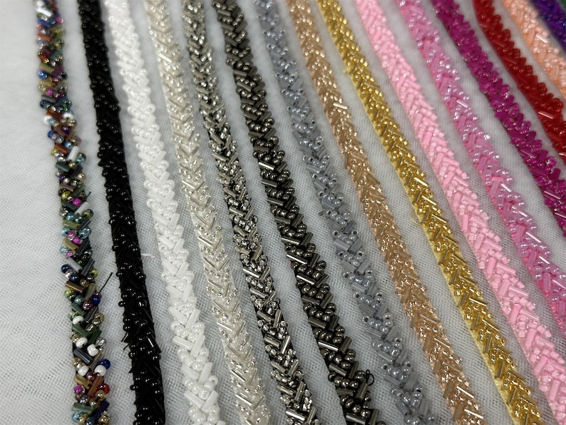Exquisite Beaded Trim 0.2 Wide Wedding Beaded Lace for Gown Straps, Headbands, Sashes Belt or Cake decoration 20 colors image 5