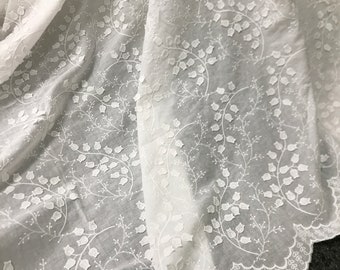 Off white Cotton Fabric - 3D Leaves Embroidered Cotton Lace Fabric - Sewing Fabrics, Quilting, Costume Design