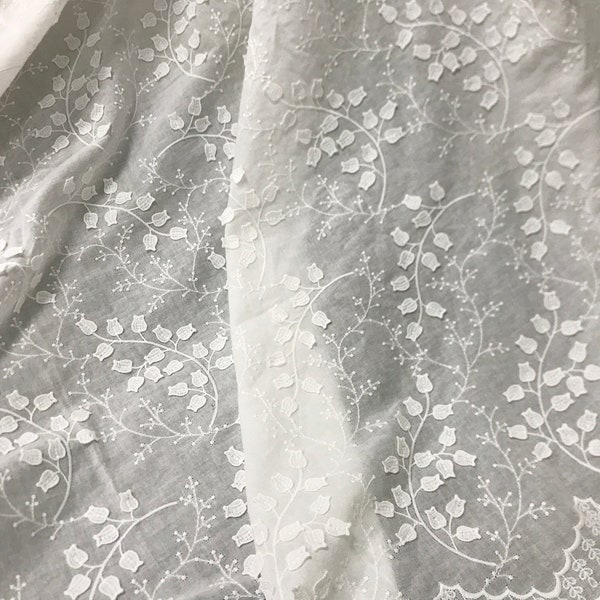 Off white Cotton Fabric - 3D Leaves Embroidered Cotton Lace Fabric - Sewing Fabrics, Quilting, Costume Design