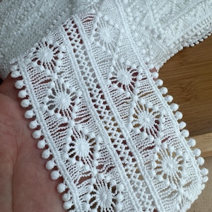 Bordure en dentelle de coton de 3 po. de large en dentelle de coton blanc cassé pour les jupes, les barboteuses, les mariages ou la décoration de la maison