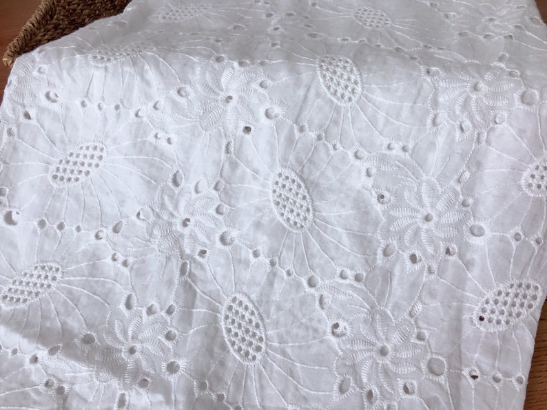 Cotton fabric, off white eyelet fabric by the yard, eyelet embroidered dress lace fabric, cotton eyelet fabric image 3