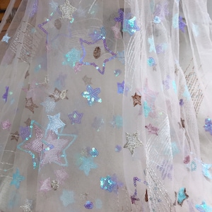 Colorful Star Tulle Mesh Fabric with Sequins for Flower Girl Dress, Tutu Dresses, Cocktail dress