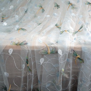 3D Dragonfly Fabric, Dancing Dragonflies Tulle Lace Fabric for Girl Dress, Gown, Prom Dress