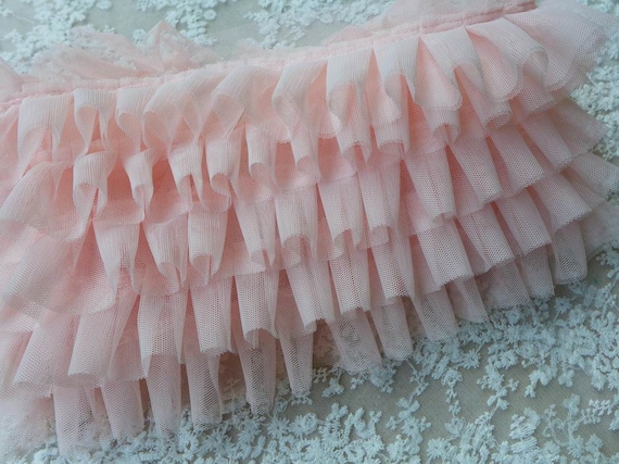 Delicate Light pink Soft Tulle Ruffled Lace Trim for Tutu Dress, Cakes, Weddings, Sewing